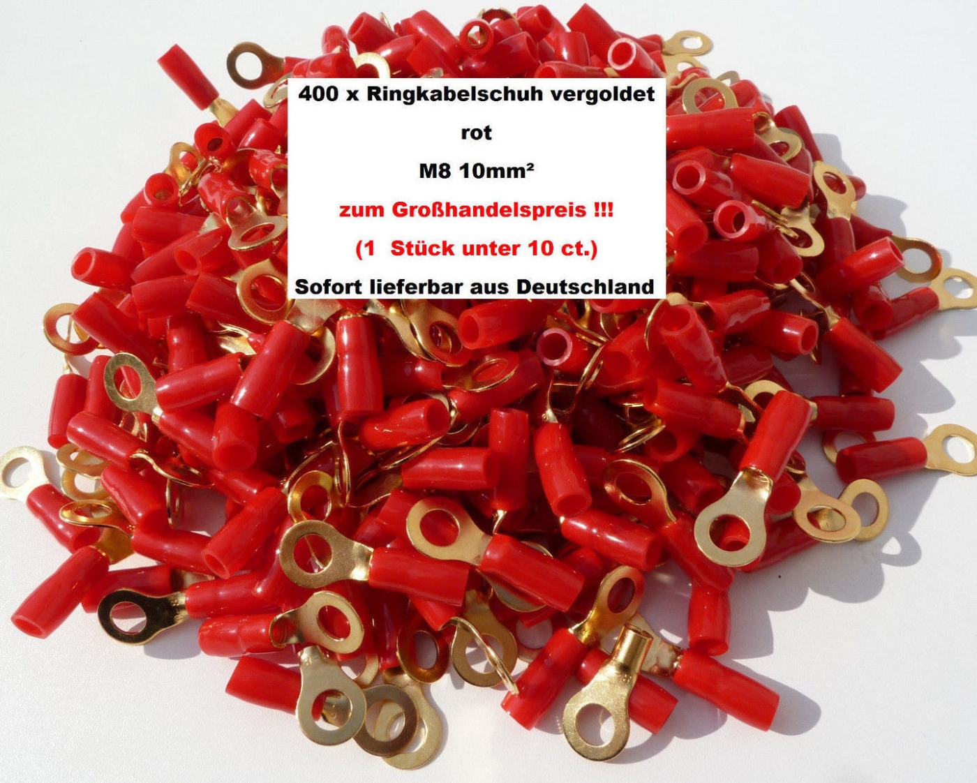 400 x AIV Ring Kabelschuh rot vergoldet 10mm- M8 zum Grohandelspreis!! 60394