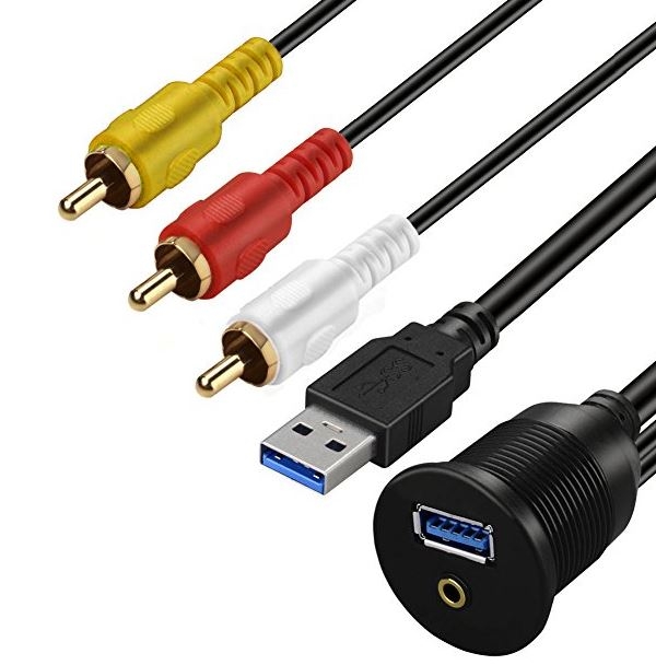 AMPIRE XUC200 USB-AUX Einbaubuchse mit 200cm Kabel- Cinch USB-AUX Verlngerung