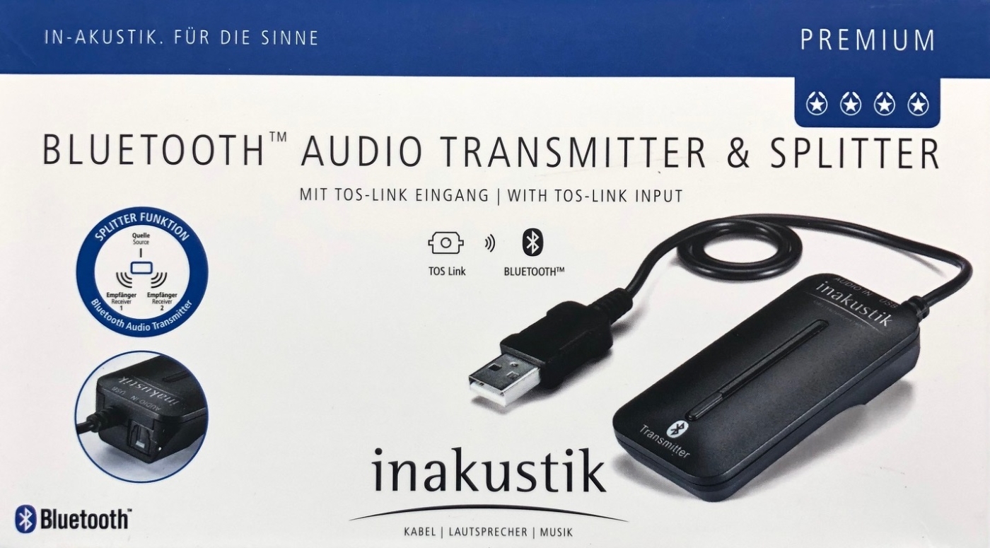 Inakustik Premium Bluetooth Audio Transmitter und Splitter auf Opto unter HiFi & Heimkino  >  Wiedergabegerte  >  Funk- Bluetoothbertrager