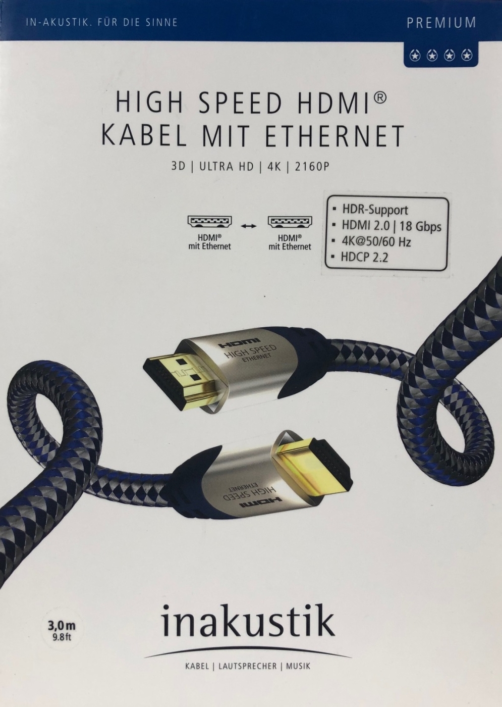 Inakustik Premium High Speed HDMI Kabel 3-0m mit Ethernet HDMI 2-0