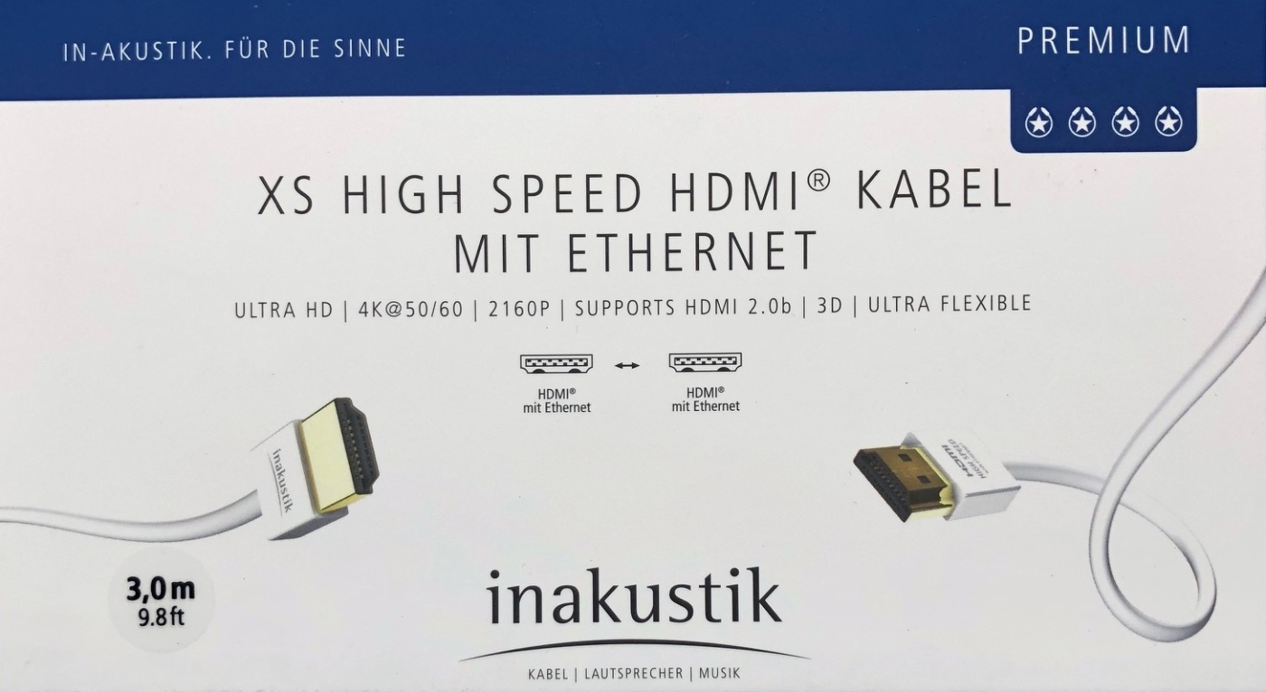 Inakustik Premium XS High Speed HDMI Kabel 3-0m mit Ethernet HDMI 2-0b unter Kabel, Mbel & Zubehr  >  HDMI-Kabel & Zubehr  >  HDMI Kabel