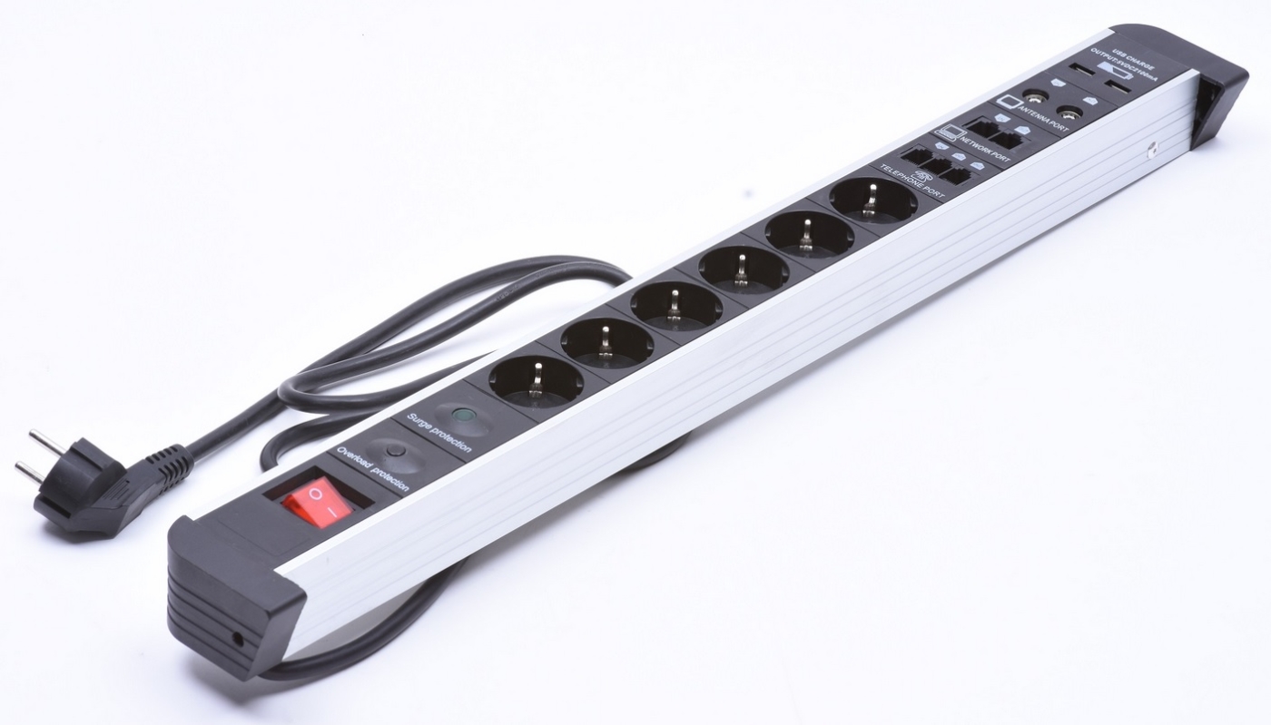 KOPP Steckdosenleiste- 228205016- 6-fach- Aluminium unter HiFi & Heimkino  >  Stromversorgung  >  Steckerleisten & Stromfilter