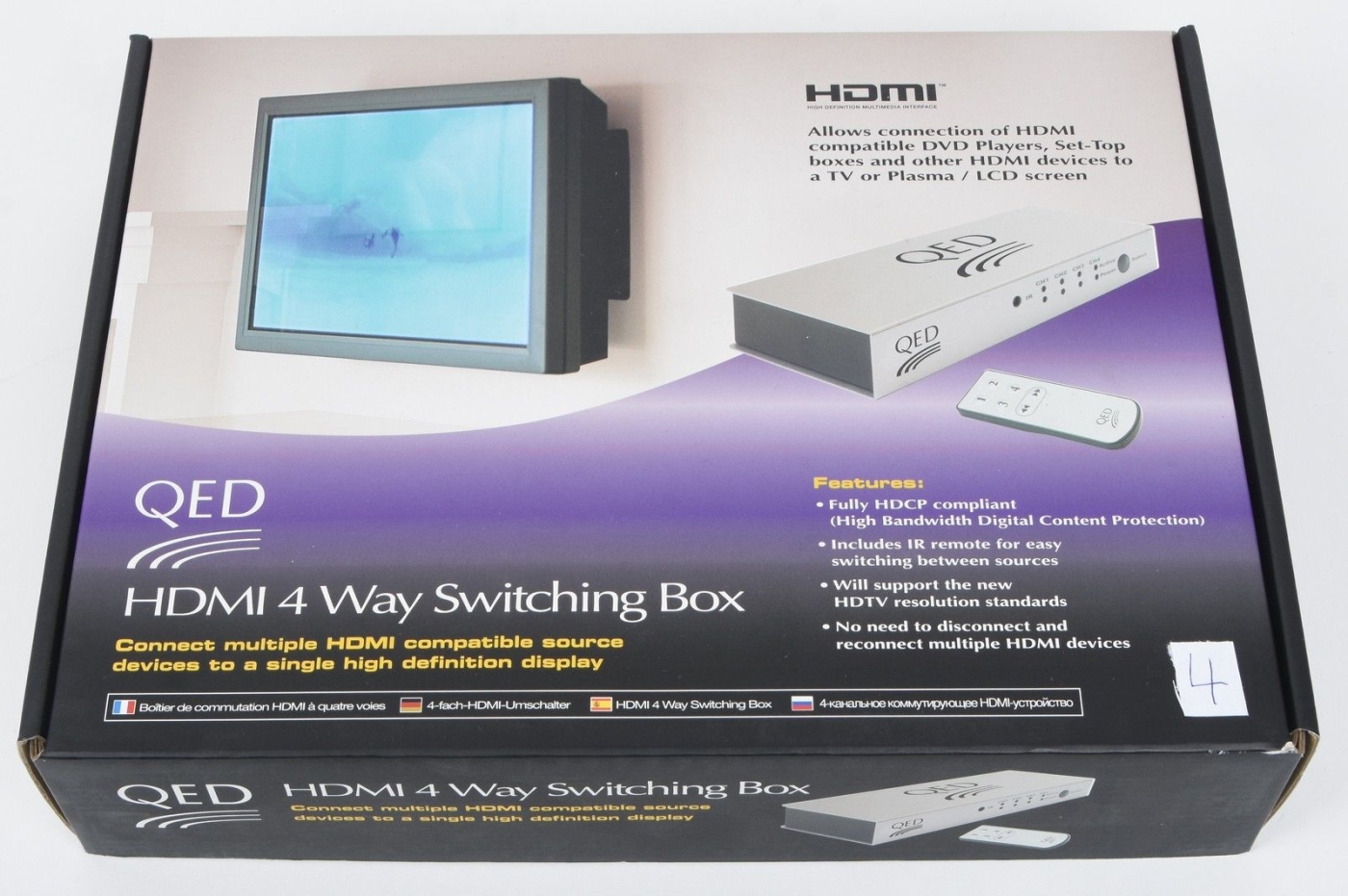 QED HDMI Switch HDMI-Umschalter 2xIN 1xOUT mit Fernbedienung